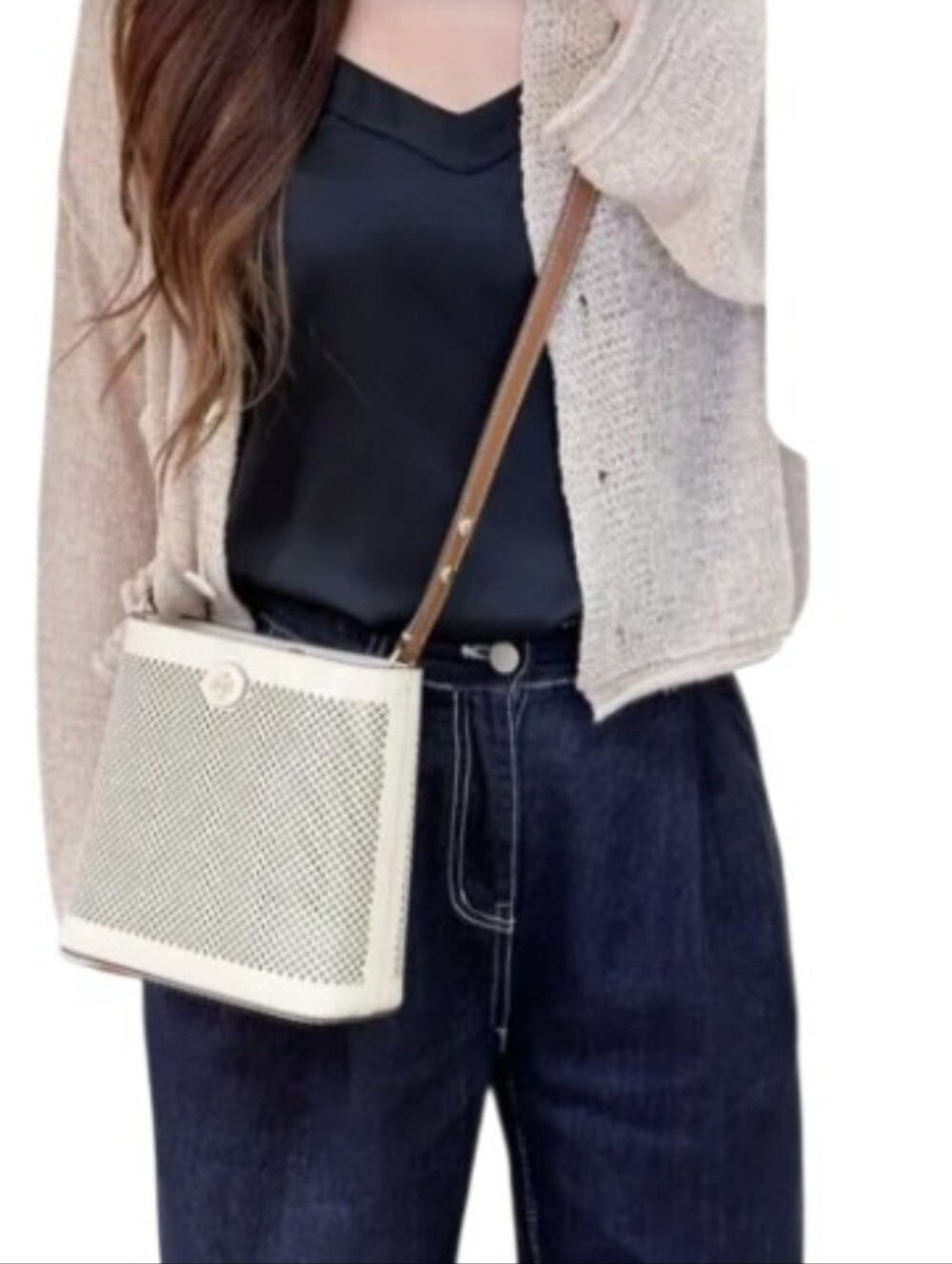Tory Burch Emerson Preforated Crossbody Bucket Bag In EUC